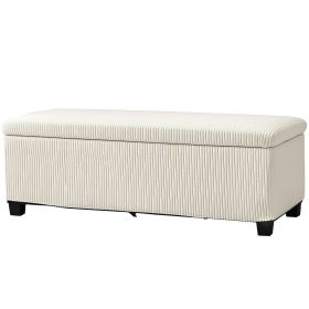 HOMCOM 44 Inches Ottoman with Storage, Lid, Legs, Corduroy End of Bed Bench for Living Room, Bedroom, Entryway, Beige