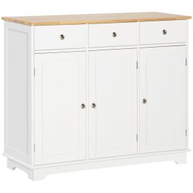 HOMCOM Sideboard Buffet Cabinet, 3-Doors Kitchen Cabinet, Coffee Bar Storage with 3 Drawers, Adjustable Shelf for Living Room and Hallway, White