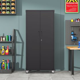71" All-Black Metal Garage Storage Cabinet with Wheels - Heavy-Duty Tool Storage Cabinet for Home, Office, School, and Garage Organization