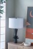 D15x26.7" Black Aluminum Table Lamp with Two Varying Round Accents and White Drum Shade(Lamp Shade Assembly Required)