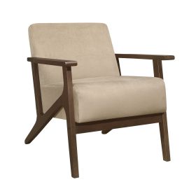 Modern Home Furniture 1pc Accent Chair Cushion Seat Back Light Brown Upholstery Solid Wood Frame