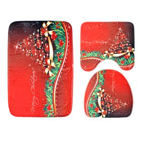 3 Pcs Christmas Bathroom Rugs Set Contour Non-slip Toilet Mats Absorbent Cozy Velvet Floor Carpets (Option: RghRug(SD18)