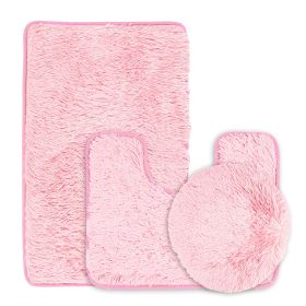 3Pcs Bathroom Rug Set Shaggy Contour Toilet Lid Cover Plush Mat Anti-Slip Absorbent Bath Carpet For Tub Shower Bathroom (Option: LgPink)