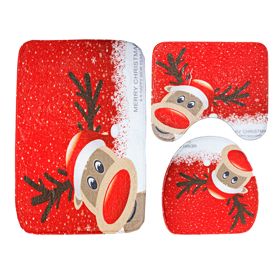3 Pcs Christmas Bathroom Rugs Set Contour Non-slip Toilet Mats Absorbent Cozy Velvet Floor Carpets (Option: RughRug(SDS19)