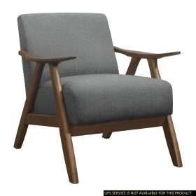 Modern Home Furniture Gray Fabric Upholstered 1pc Accent Chair Walnut Finish Wood Cushion Back and Seat Furniture (Color: as Pic)