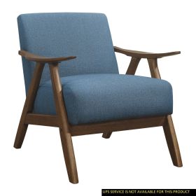 Modern Home Furniture Blue Fabric Upholstered 1pc Accent Chair Cushion Back and Seat Walnut Finish Solid Rubber Wood Furniture (Color: as Pic)