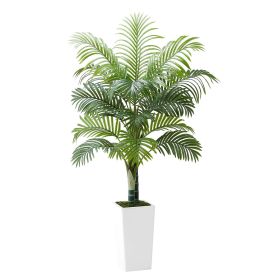 VEVOR Artificial Areca Palm Tree 5 ft, Fake Palm Tropical Plants with White Tall Planter, Faux Floor Silk Plant in Pot (Tree Type: Thick-Trunk Areca Palm, size: 5 ft)