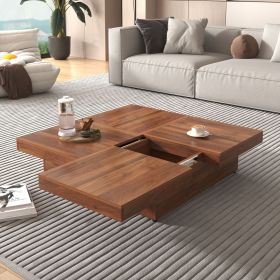 Square Marble Veneer Coffee Table Sliding Top with Storage in 39.4'' (Color: Walnut, Material: MDF)