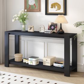 Distinctive Features of a Minimalist Console Table with Bottom Shelf and Four Legs, Suitable for Entryway, Hallway, Living Room, Foyer, Corridor (Color: Black, Material: MDF)