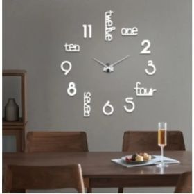 Huge frameless big wall clock, modern home decoration, suitGiant frameless wall clock, modern home decoration, suitable for living room, kitchen (size: 40 silver)