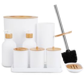 9Pcs Bathroom Accessories Set Trash Can Lotion Soap Dispensers Q-tip Holders Toothbrush Holder Soap Dish Vanity Tray Toilet Brush Black White (Option: Wghite)