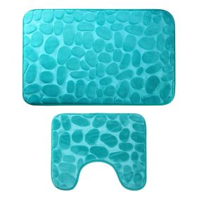 2 Pcs/Set Bathroom Rugs Luxury Flannel Non-Slip Bathroom Rugs Set Soft Pebbles Shower Absorbent Carpet U-Shaped Toilet Mat Washable for Bathroom Entra (Option: gTeal)